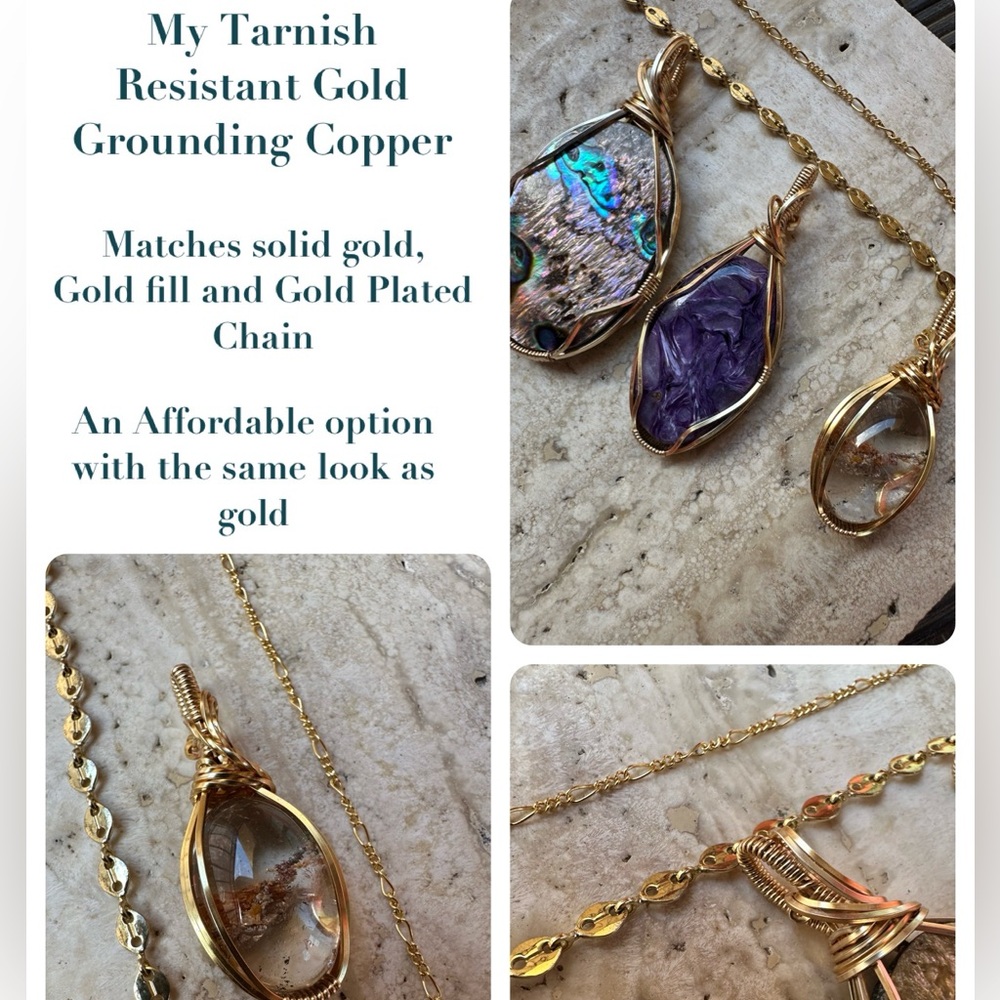 Tarnish Resistant Grounding Copper Frame Next to Gold Fill Chain Example